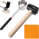 Coconut Opener Tool Set, Food Grade Stainless Steel Coco Opener Kit | for Coconut Young &amp; Mature, Coconut Shell Puncher Knife, Rubber Hammer with Wood Handle, Silicone Mat Shockproof