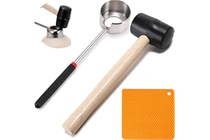 CJFOCUS Coconut Opener Tool Set, Food Grade Stainless Steel Coco Opener Kit for Coconut Young & Mature, Coconut Shell Puncher Knife, Rubber Hammer with Wood Handle, Silicone Mat Shockproof
