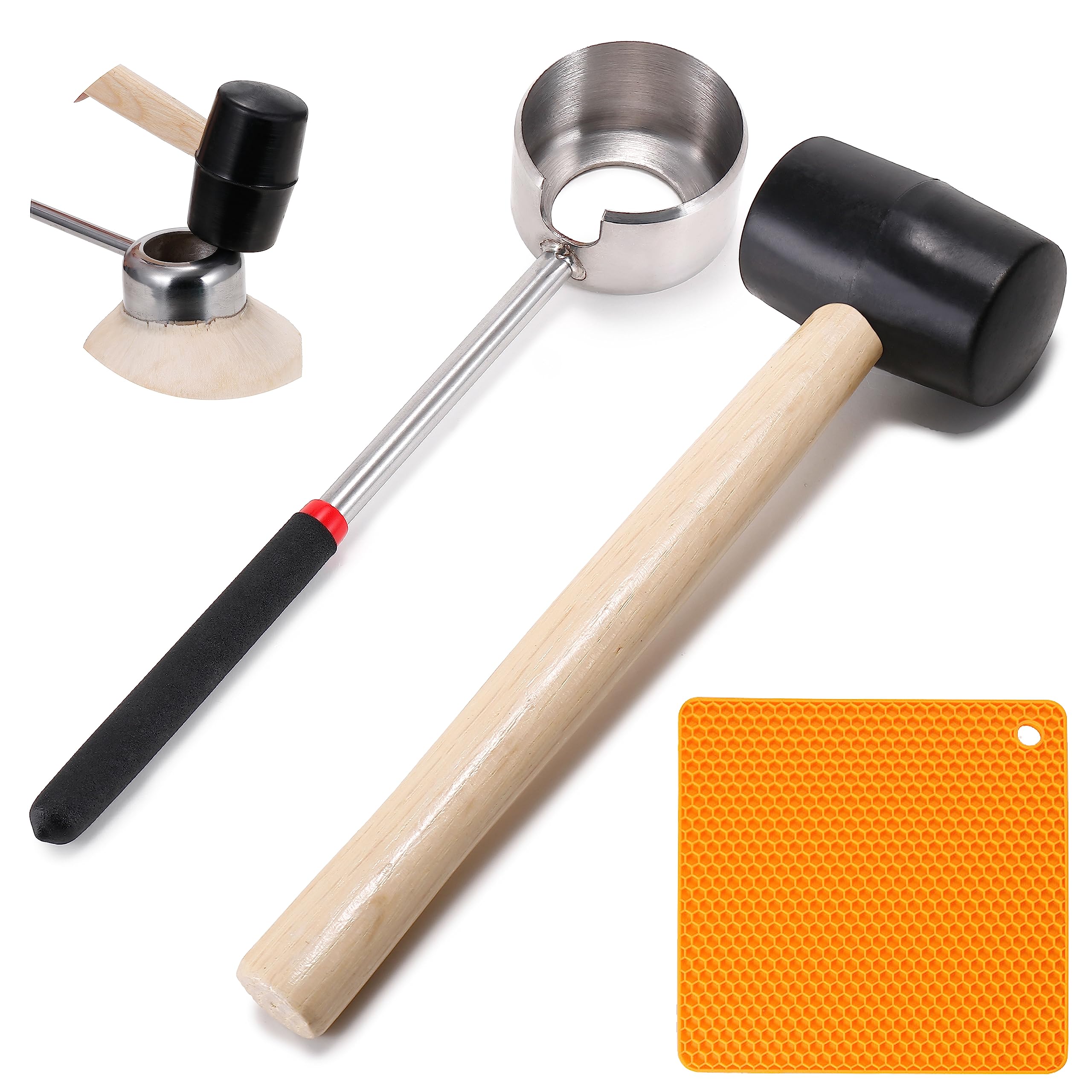Photo 1 of Coconut Opener Tool Set, Food Grade Stainless Steel Coco Opener Kit for Coconut Young & Mature, Coconut Shell Puncher Knife, Rubber Hammer with Wood Handle, Silicone Mat Shockproof