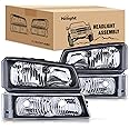 Nilight Headlight Assembly for 2003 2004 2005 2006 Chevy Silverado Avalanche 1500 1500HD 2500 2500HD 3500 Chevrolet Pickup Replacement Headlamp Housing Bumper Lamp Set