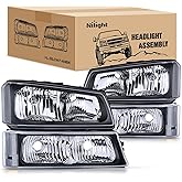Nilight Headlight Assembly for 2003 2004 2005 2006 Chevy Silverado Avalanche 1500 1500HD 2500 2500HD 3500 Chevrolet Pickup Replacement Headlamp Housing Bumper Lamp Set