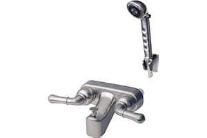Builders Shoppe 3210BN/4120BN RV/Motorhome Replacement Non-Metallic Two Handle Tub Faucet Valve Diverter with Matching Hand Held Shower Set, Brushed Nickel Finish