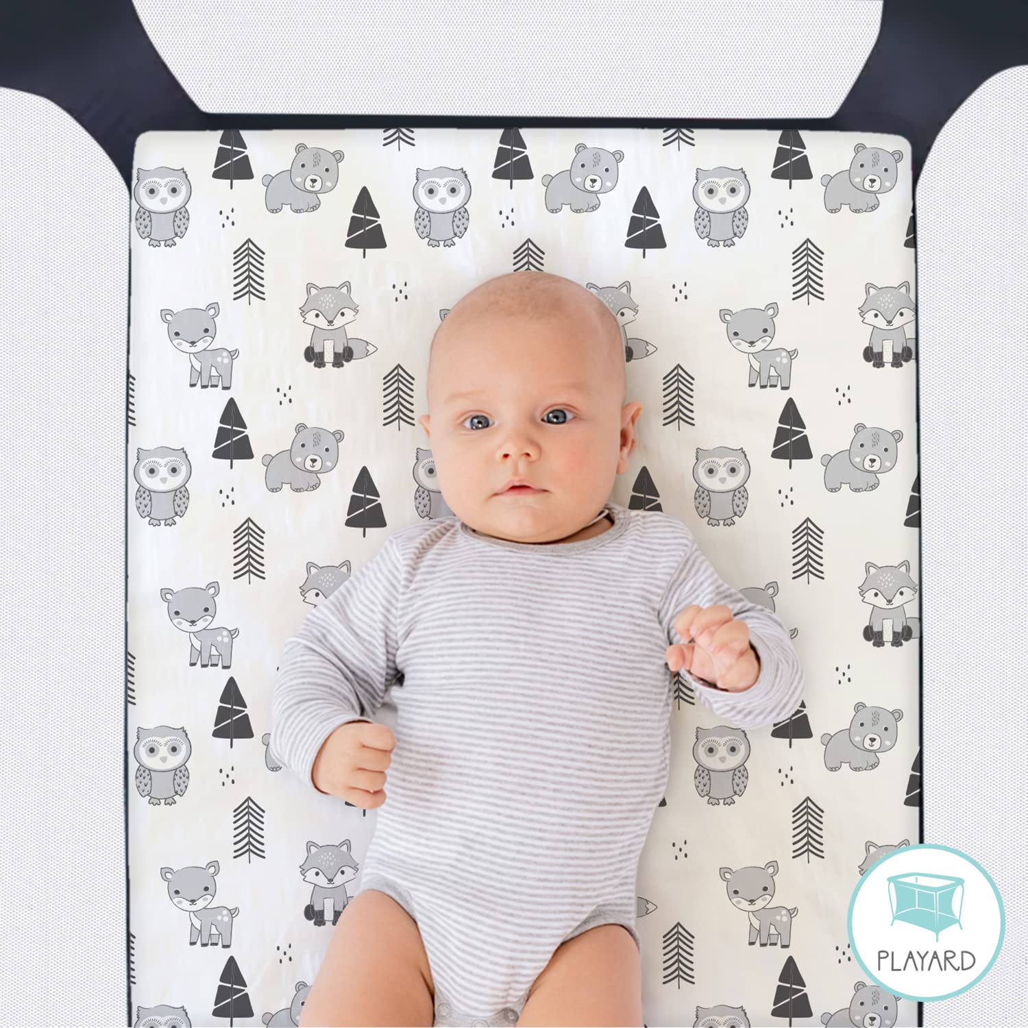 The Peanutshell 3-Pack Fitted Playard Sheets - Soft & Breathable Baby Boy or Girl Mini Crib Sheets, Pack N Play Mattress, Fits Standard Playard Pack Play Mattresses - Woodland