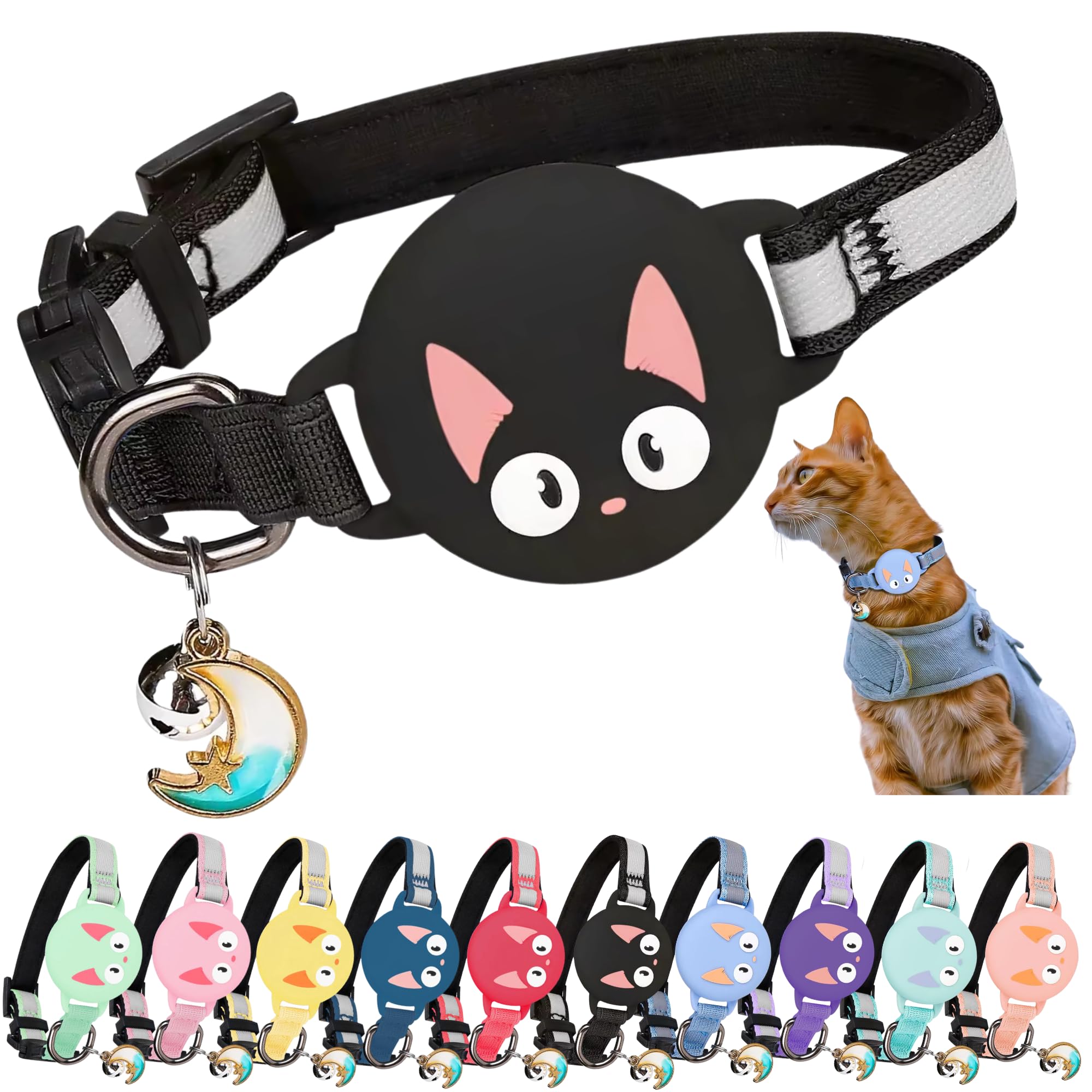 Kittytag Reflective Airtag Cat Collar With Air Tag Holder And Bell, Quick Release Cat Collar, Compatible With Airtag And Iphone, Safe, Adjustable, And Anti-choke Apple Airtag Holder For Cats (Black) — image 1
