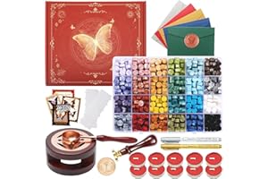 Comealltime Wax Seal Kit with Gift Box, 630 Pcs 24 Color Sealing Beads, Butterfly Stamp, Sealing Wax Warmer, Envelopes, Adhes