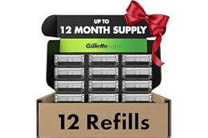 GilletteLabs Razor Blade Refills, 12ct Razor Cartridges, Razor Refills for Men Compatible with GilletteLabs Exfoliating Bar Razor and Heated Razor, Holiday Gifts for Men