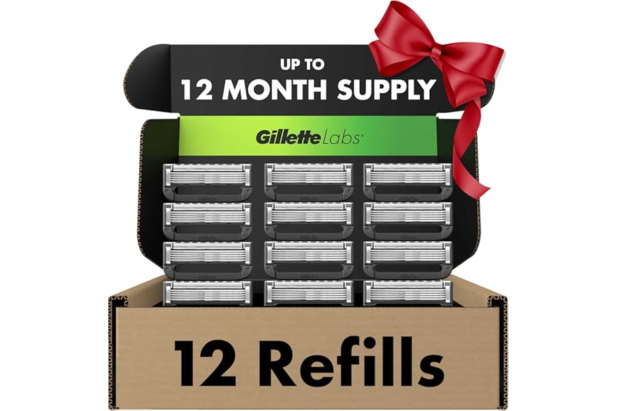 GilletteLabs Razor Blade Refills, 12ct Razor Cartridges, Razor Refills for Men Compatible with GilletteLabs Exfoliating Bar Razor and Heated Razor, Holiday Gifts for Men