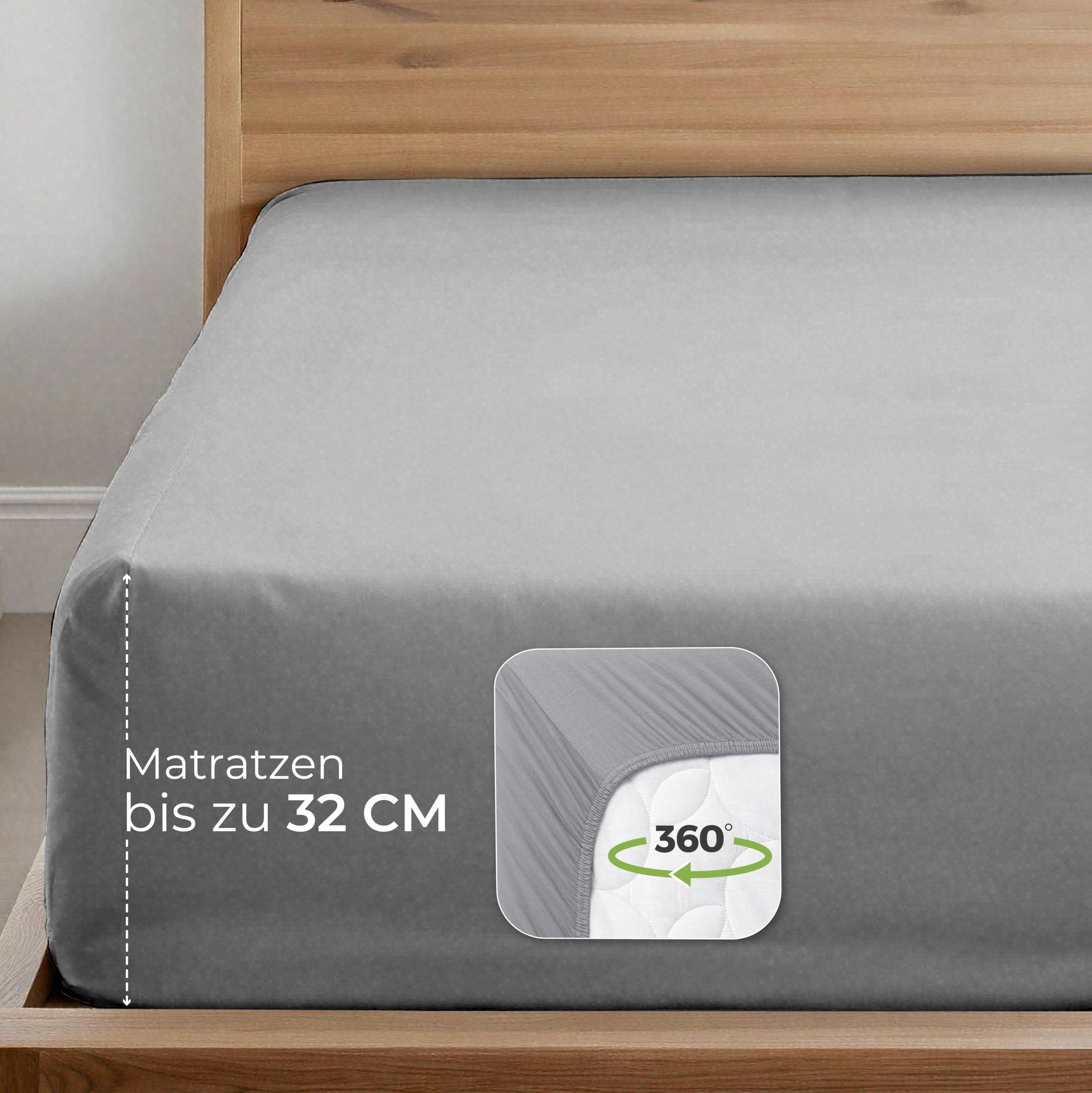 Dreamzie Premium Spannbettlaken 90x200cm bis 100x200cm Anthrazit, Spannbetttuch aus 100% Jersey Biobaumwolle, 150 g/m² - Oeko-TEX 3