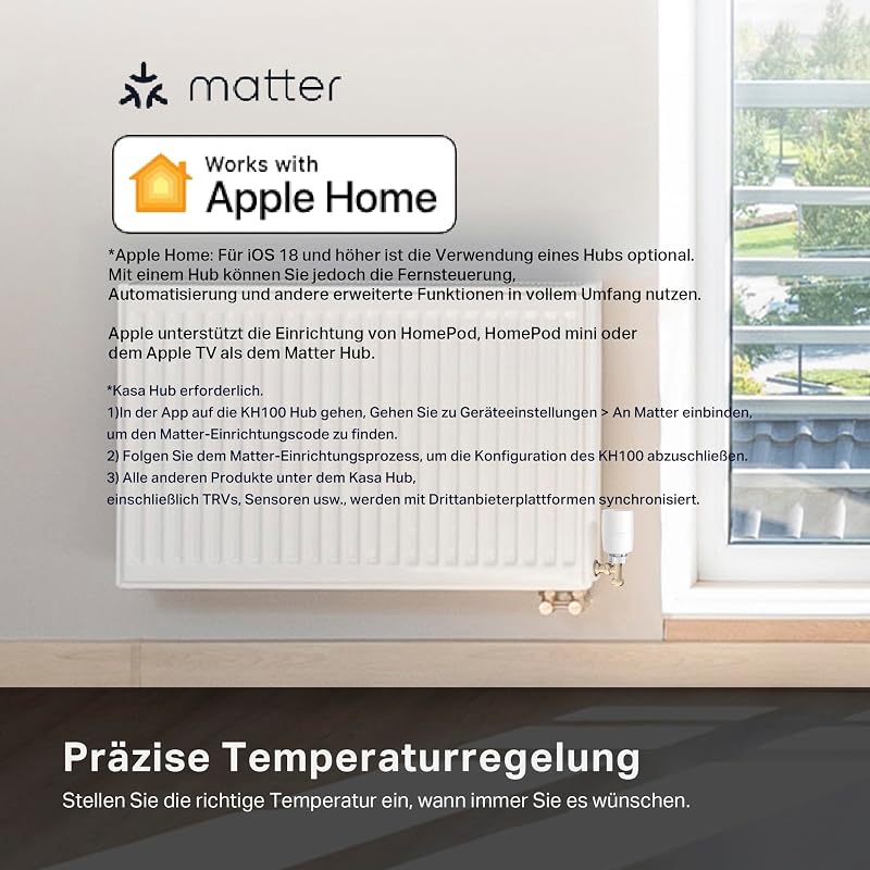 Kasa Smartes Heizkörperthermostat - WiFi Starter Kit, inklusive 1 Thermostat und 1 Hub, Heizungssteuerung (App, Geofencing, Fensteröffnungserkennung), Matter, Alexa