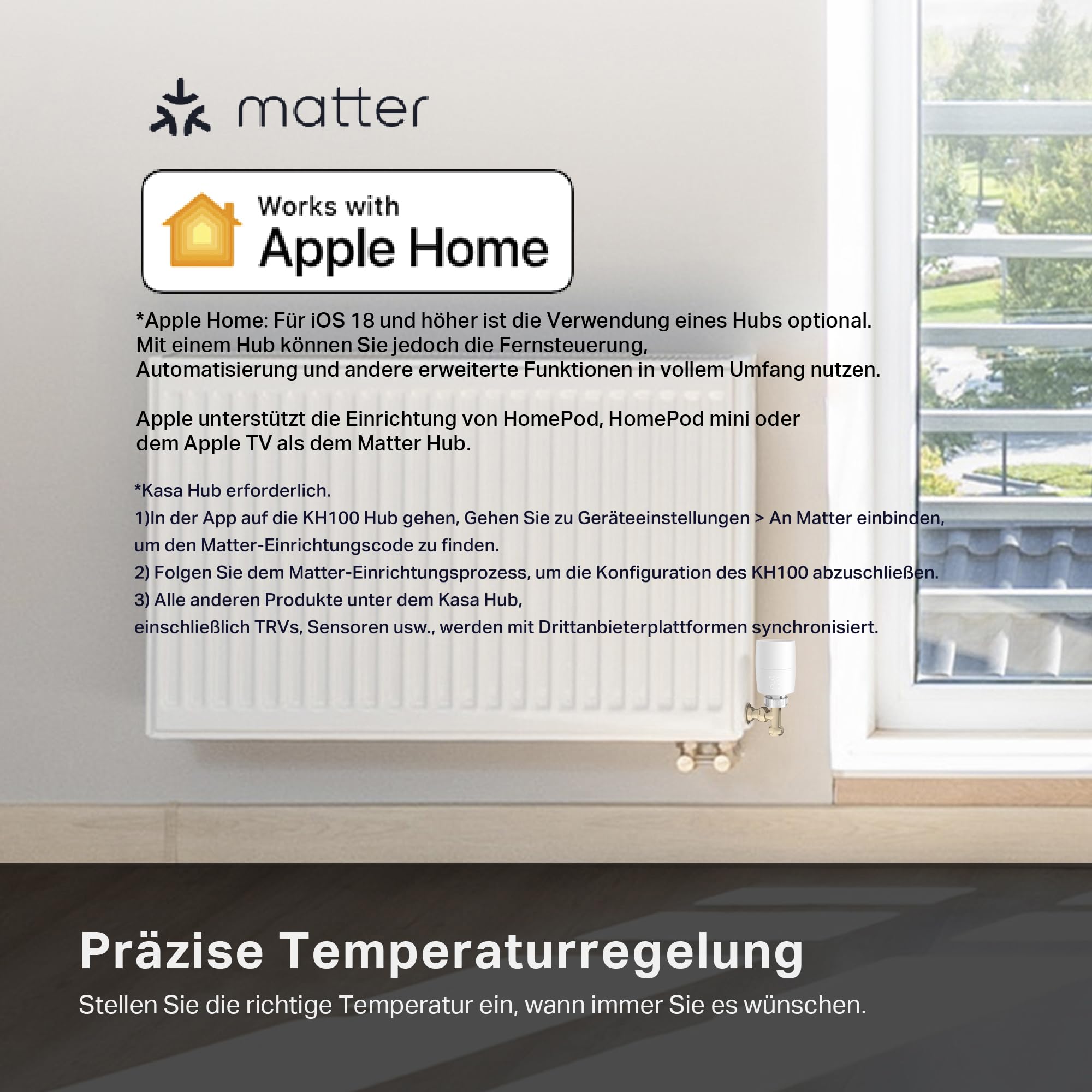 TP-Link Kasa smartes Heizkörperthermostat - WiFi Starter Kit, inklusive 1 Thermostat und 1 Hub, Heizungssteuerung (Kasa App, Geofencing, Fensteröffnungserkennung), Matter, Alexa 4