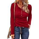 WNEEDU Women's Waffle Knit Tops Casual Long Sleeve Blouses Slim Fit Button Down V Neck Henley Shirt