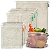 6 Reusable Produce Bags Grocery Washable | Organic Cotton Mesh Produce Bags | Double-Stitched & Tare Weigh | Mesh bags for vegetables | Cotton Produce Bags Reusable Washable | Produce bag (3 sizes)
