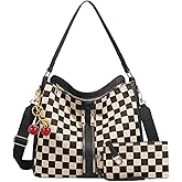 JQWYGB 2pcs Checkered Hobo Tote Bag for Women Multiple Pockets Crossbody Shoulder Handbag Trendy Tote Purse with Wallet