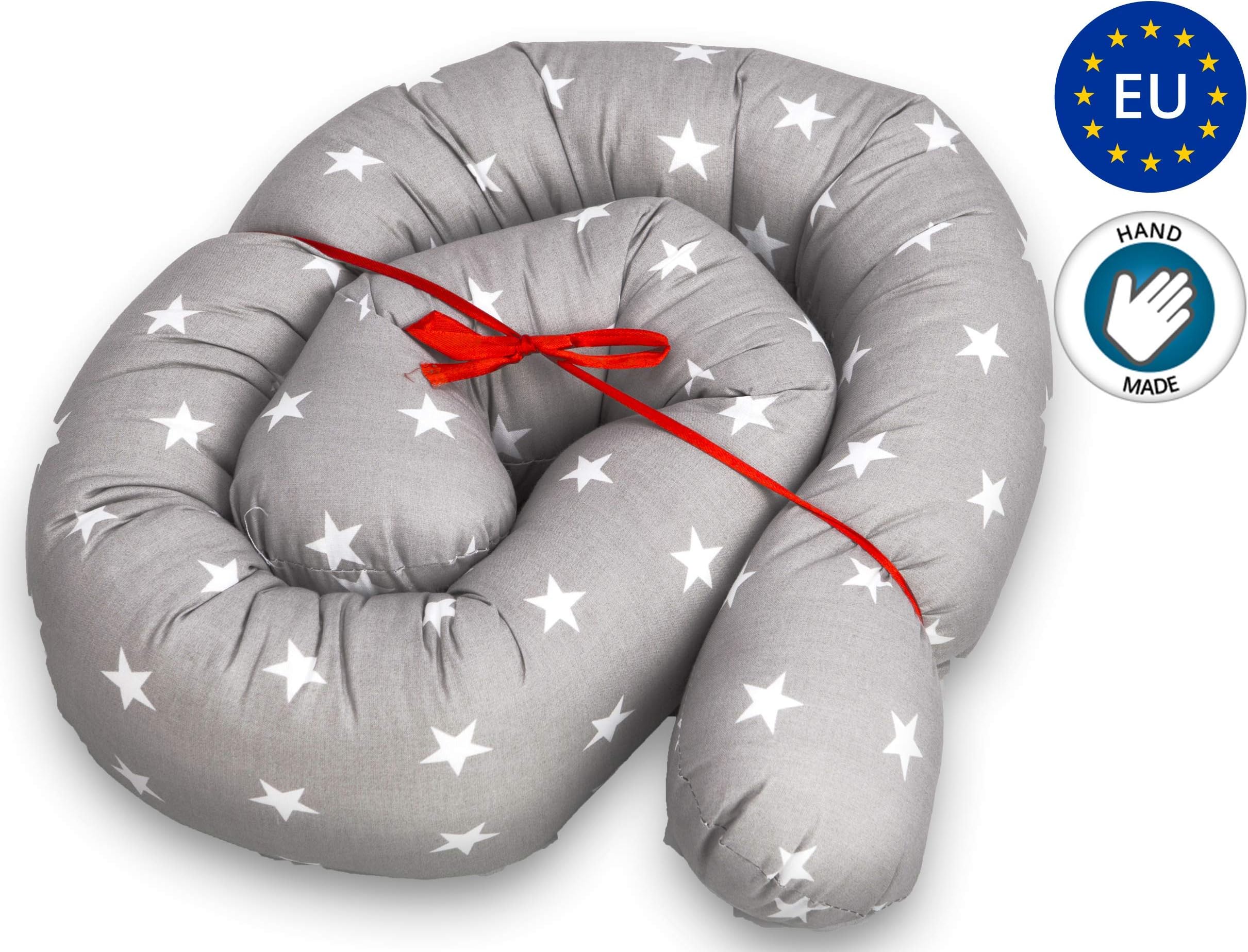 Cot Bumper Breathable Crib Bumper - Bumpers for Baby Cotton (A Gray with White Stars, 300 cm)
