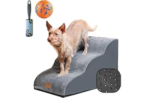 AKEBLES - 3 Steps Non-Slip Dog Stairs for Small Dogs 17" High & Supports Up to 60 lbs | Foam Pet Stairs for Dogs to Get on Bed & Couch | Dog Steps for Bed Small Dog | Pet Steps for Dogs to Get on Bed