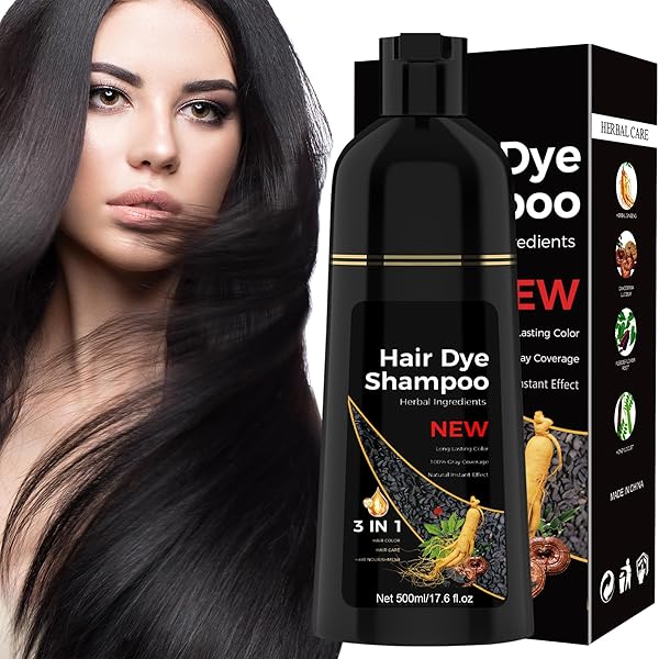 BLACK HAIR DYE SHAMPOO 3 IN 1 FOR WOMEN & MEN 100% GRAY HAIR COVERAGE INSTANT HAIR COLOR SHAMPOO – HERBAL INGREDIENTS – FOR PARA CANAS MUJER 17.6 FL OZ (BLACK)