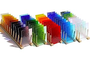 CHICSHIS 50 Transparent Stained Glass Sheets Bulk, Variety Colors Textured Cathedral Art Glass Sheets for DIY Mosaic Crafts, 4”x6” Vibrant Colored Glass Tiles Pieces for Home Decor