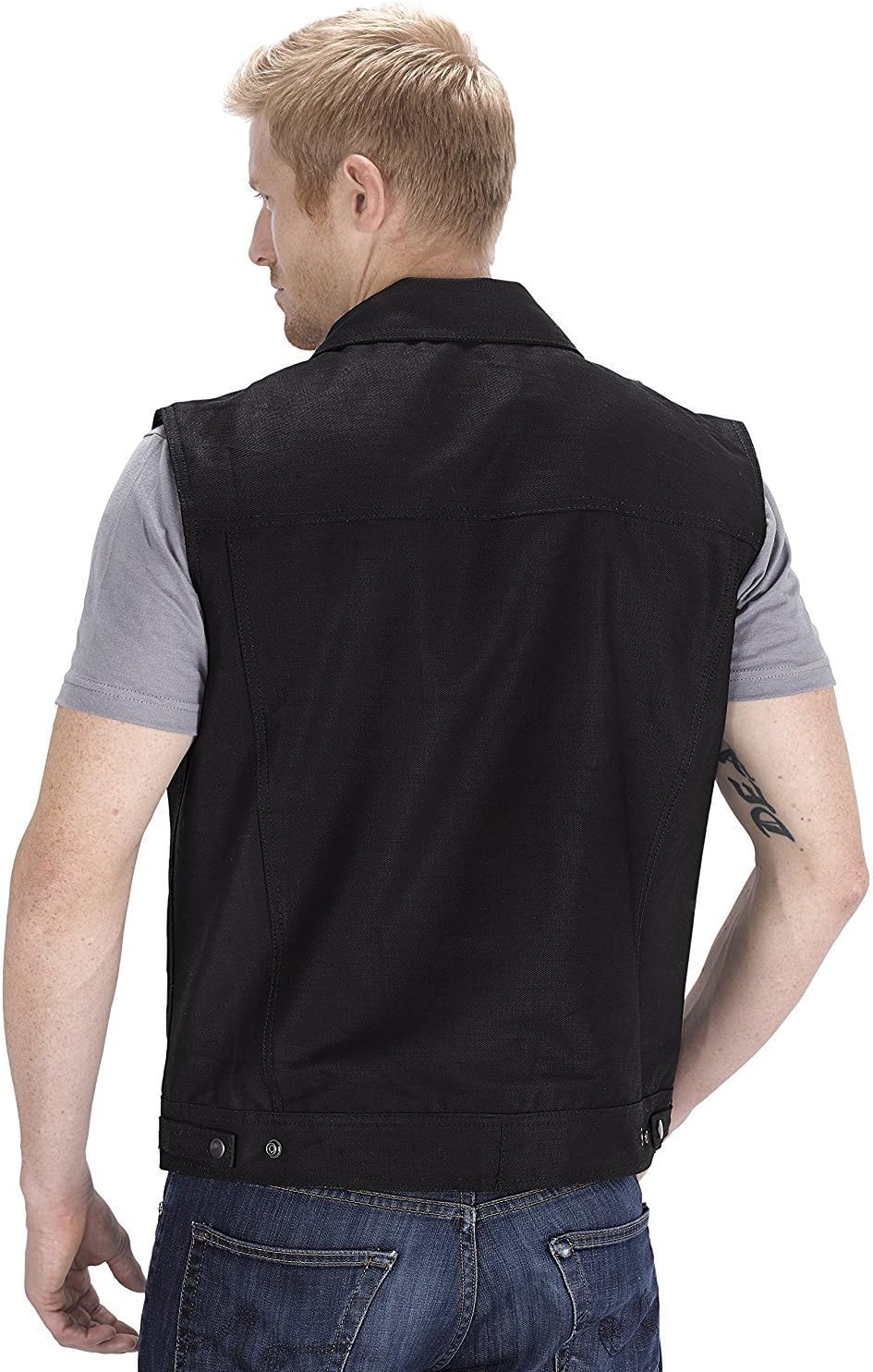 blue denim motorcycle vest