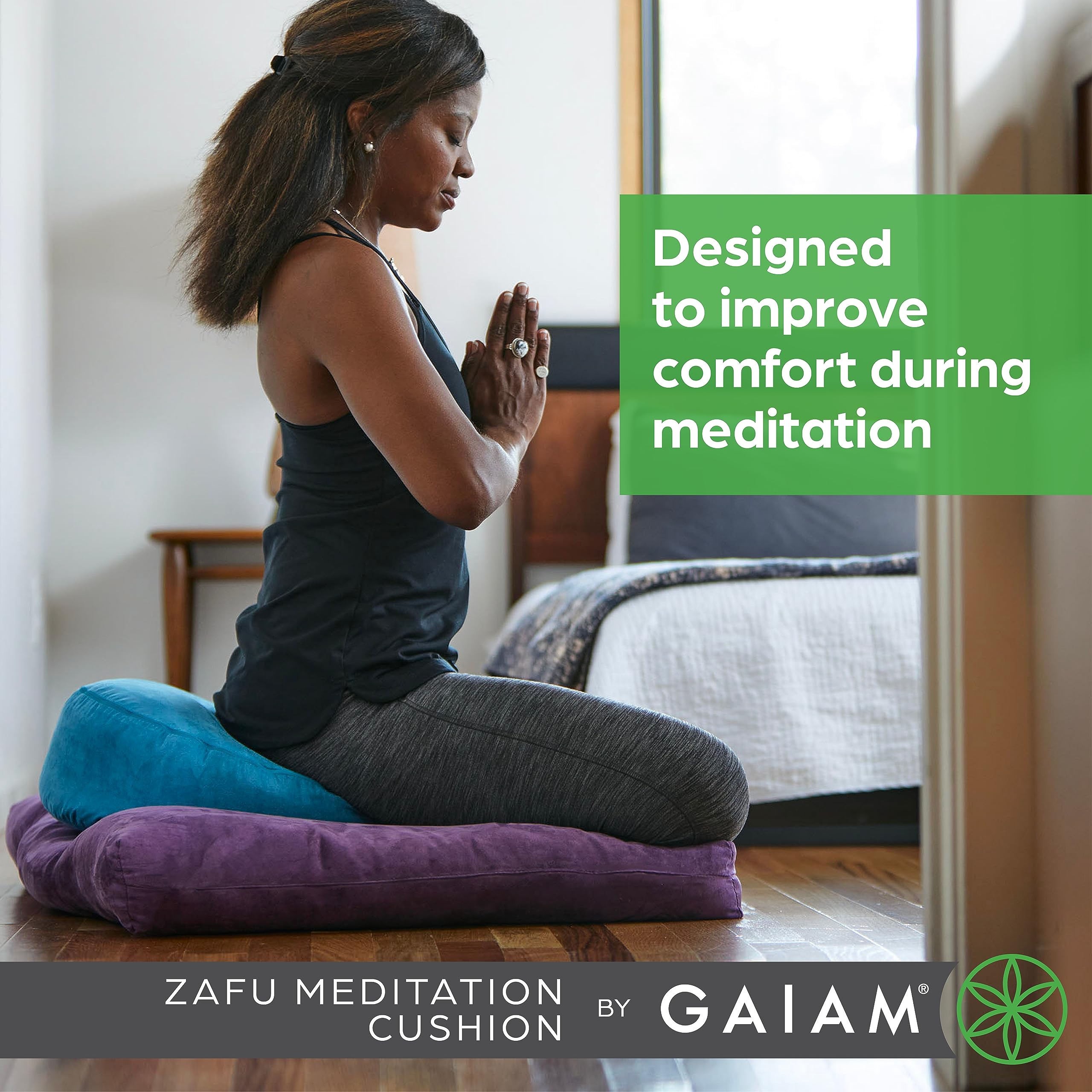 Gaiam Zafu Yoga Meditation Cushion - Ergonomic Buckwheat Hull Floor Pillow for Posture Support, Tailored Comfort with Adjustable Filling, Carry Handle, Versatile for Pilates and Relaxation - Black - Image 4