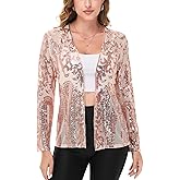 Anna-Kaci Women's Sparkly Sequin Cardigan Long Sleeve Open Front Glitter Party Evening Jacket