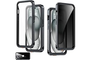 AMILIFECASES for iPhone 15 Case Waterproof - Built-in Privacy Screen Protector & HD Screen Protector [IP68 Underwater] Shockp
