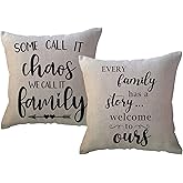 ULOVE LOVE YOURSELF Set of 2 Home Quotes Throw Pillow Farmhouse Decorative Cushion Cover 18 x 18 Inch Rustic Family Words Country Decor Pillowcases for Sofa/Couch/Porch