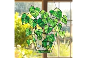 GIKZO Pothos Acrylic Suncatcher Stained Glass Effect Window Car Hanging Christmas Ornament Indoor Outdoor Decor Garden Sun Catcher Panel Gifts for Nature Lover for Women Mom Grandma