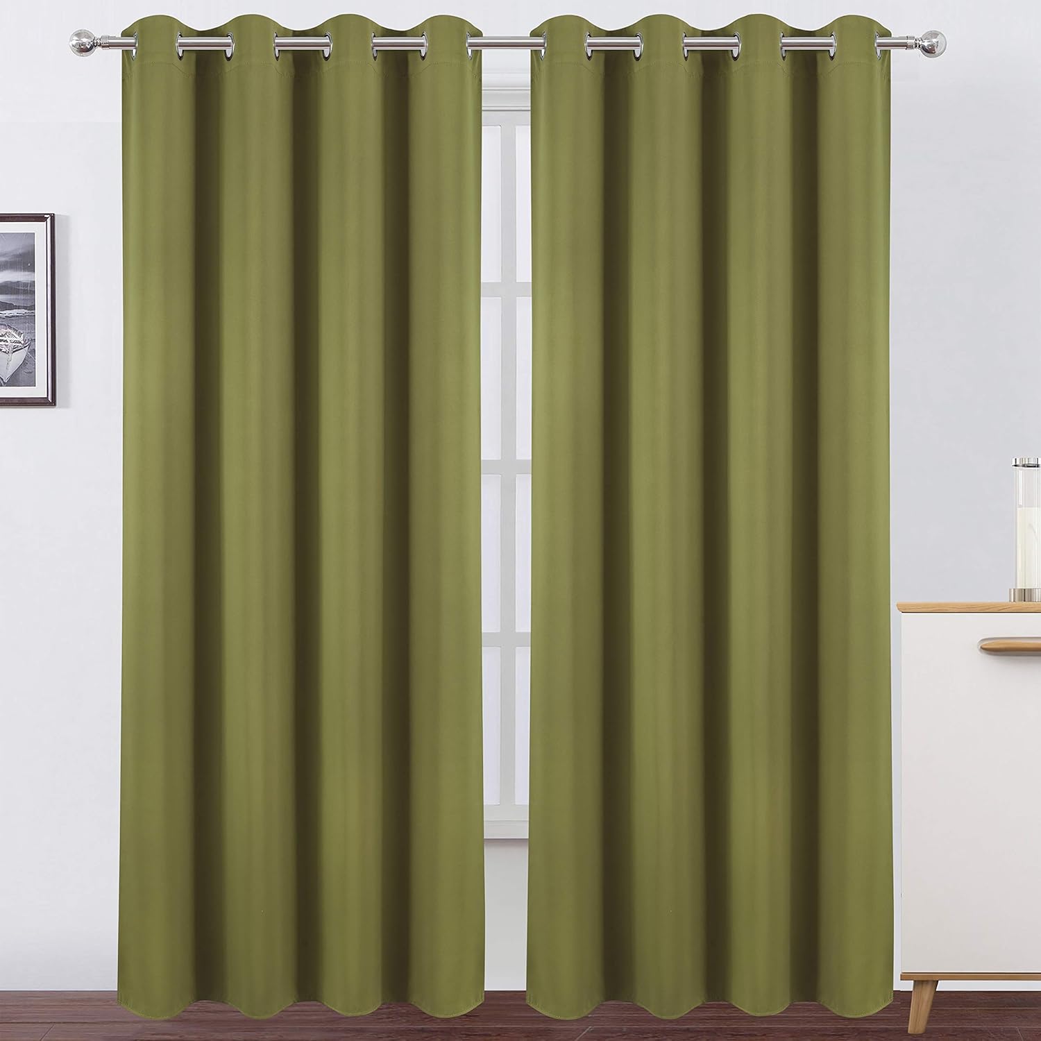 LEMOMO Olive Green Thermal Blackout Curtains/52 x 95 Inch
