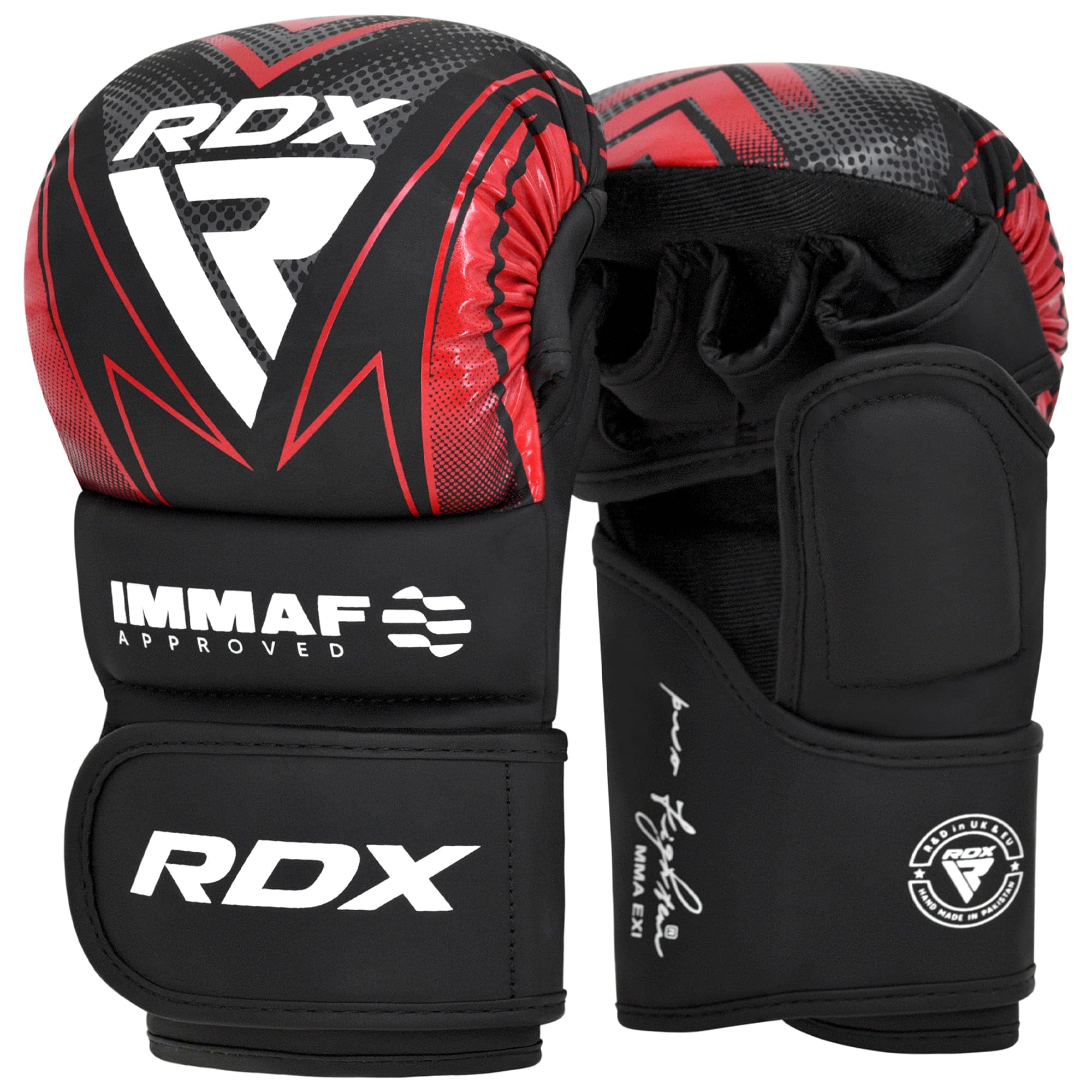RDX IMMAF Approved Sparring Grappling Gloves, Adults & Kids Professional Grade Hybrid Design for Competition Level and Training, ventilated Open Palm, Adjustable wrist Straps, Martial Arts Muay Thai