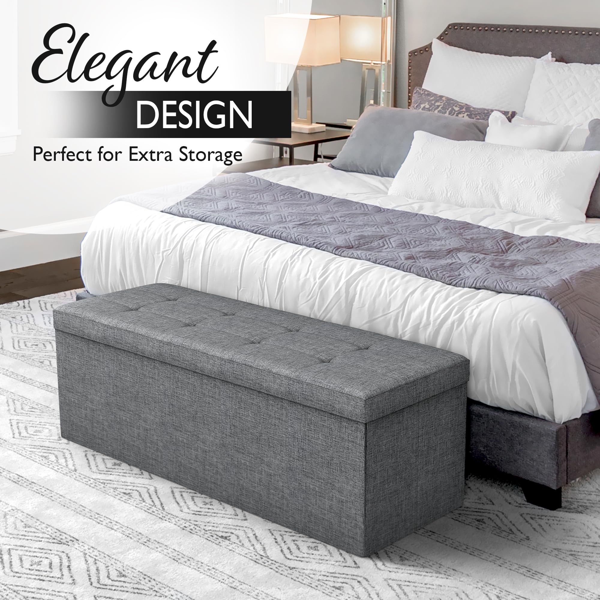 43" Folding Storage Ottoman Bench for Living Room, Bedroom, TV Entertainment - Bedroom Bench with Hidden Storage, Foot Rest Stool - 660 Capacity & Holds up to 5.6 Cubic Feet of Storage - DARK GREY - Image 6