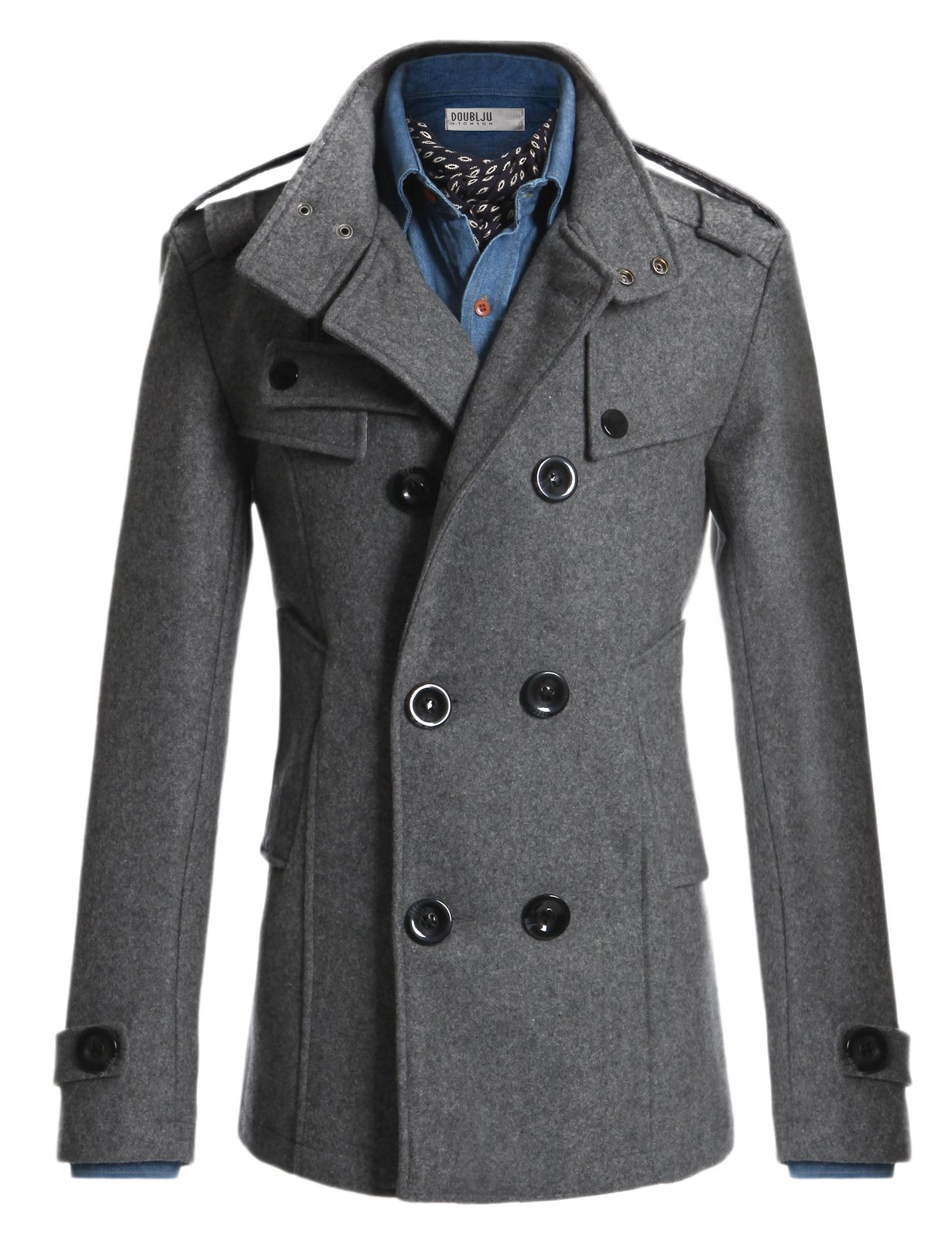 Doublju Mens Half Trench Coat GRAY (USXL) Homer's Coat