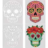 4pcs 12inch Sugar Skull Stencil Large Day of The Dead Painting Template Flower Pattern Skull Stencil Decoration for Holiday Halloween DIY Craft Wood Painting