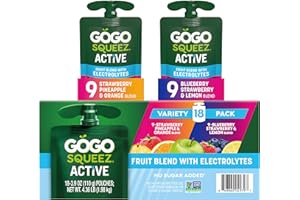 GoGo squeeZ Active Fruit Blend with Electrolytes | 18-Count Variety Pack | Blueberry Strawberry Lemon & Strawberry Pineapple Orange | Made with Real Fruit and Antioxidants Vitamin A, E, & C​