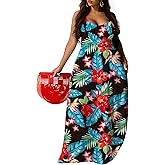 UOUA Hawaiian Dresses Women Plus Size Luau Party Sundress Summer Maxi Tropical Boho Beach Dress