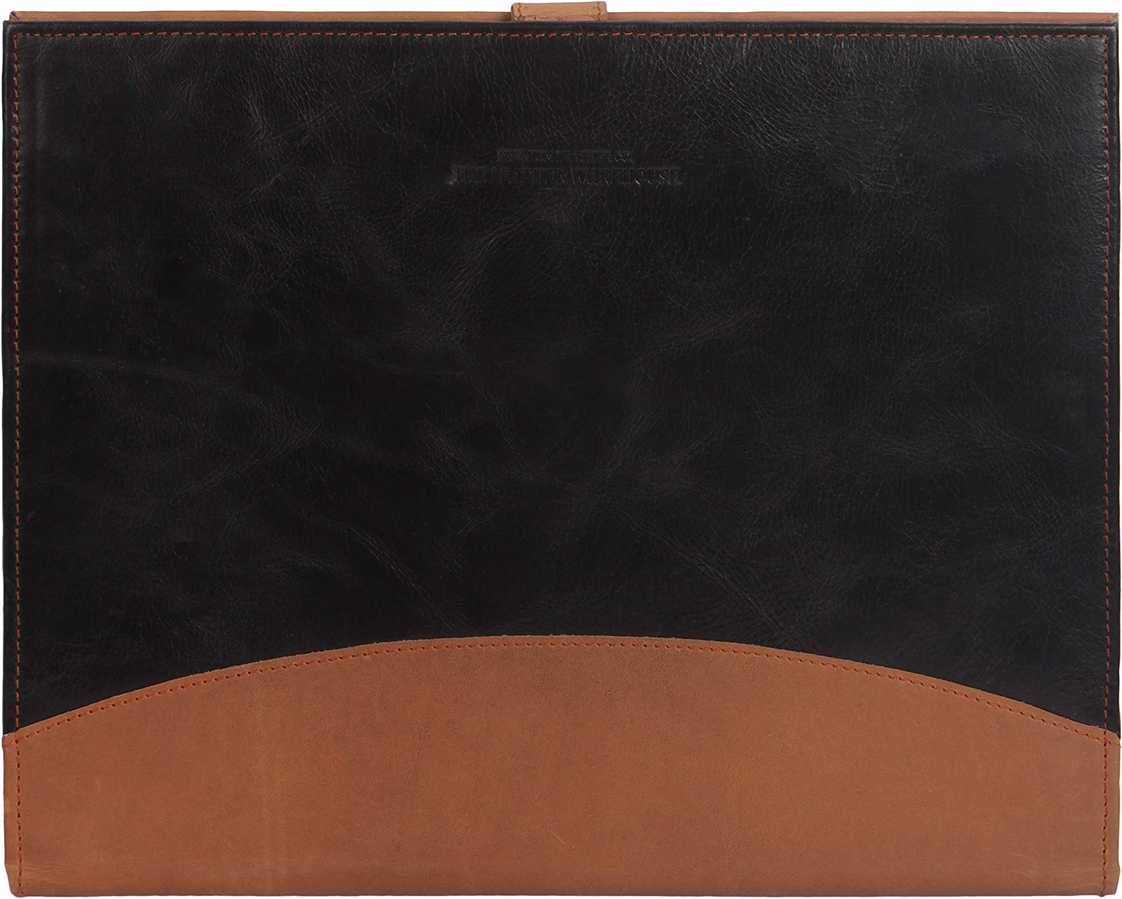 THE LEATHER WAREHOUSE Handmade Office Folder Multipurpose Cow Leather Padfolio/Resume Portfolio Folder - Interview/Legal Document Organizer & Business Card Holder (Black and Tan) (TAN and Black)