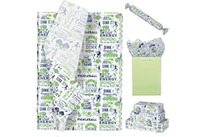 100 Sheets Pickleball Tissue Paper, 20x14 Inches, Blue & Green Pickleball Wrapping Paper, Sports Themed Decorative Tissue for