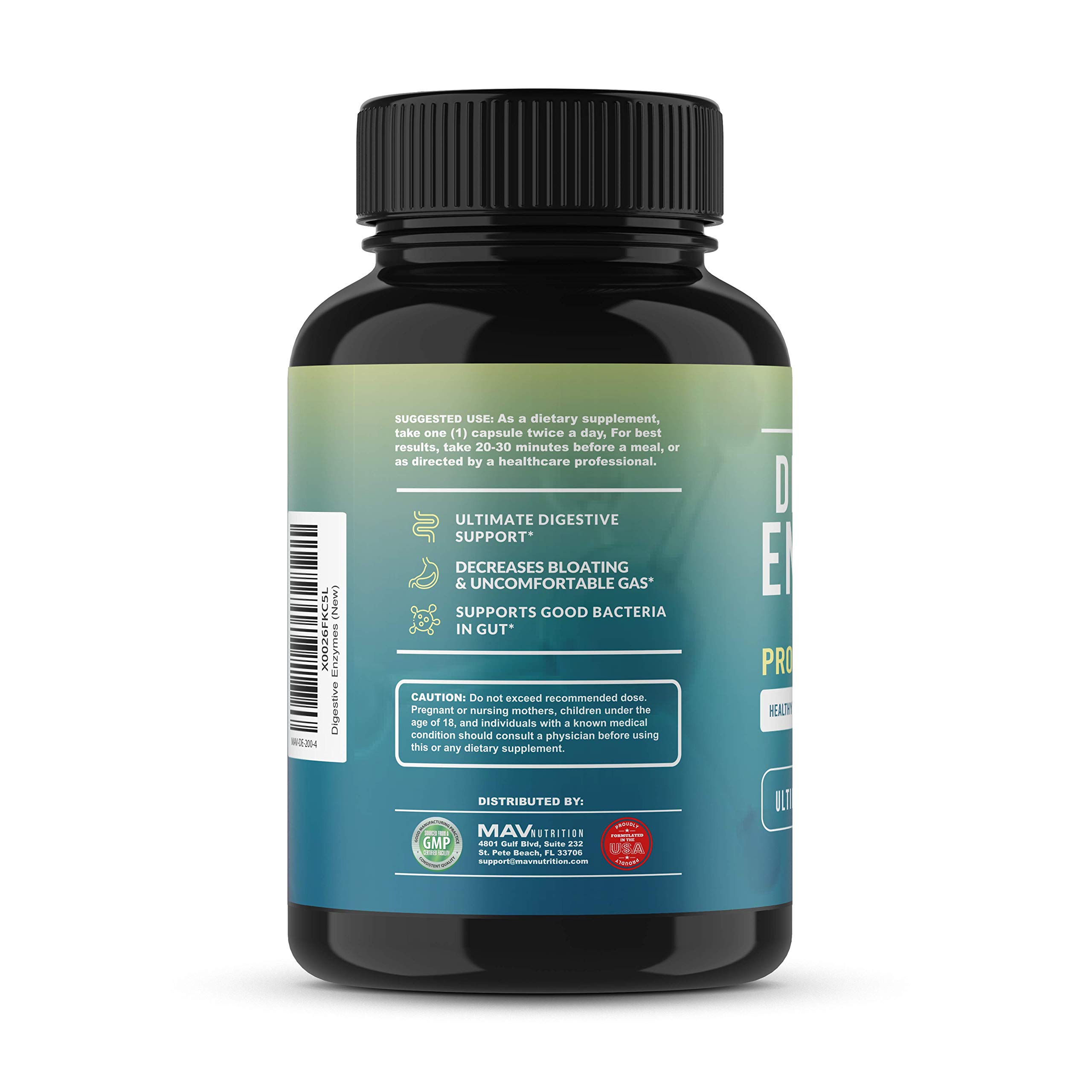 MAV Nutrition Digestive Enzymes & Probiotics, Digestion Aid with 3