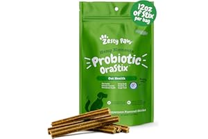 Zesty Paws OraStix for Dogs - Probiotic Sticks with Hemp Seed Curcumin Ginger Root Taurine - Supports Gut Function Flora Immune System Proprietary Healthy Teeth Gum Blend - 12oz