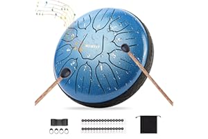 MLMTFI Rain Drum for Outside Garden, 6 Inches 11 Notes Rain Chimes for Outside, Waterproof Steel Tongue Drum for Meditation Beginner Yoga, Metal Hand Drums with Bag Music Book Drum Mallets (Blue)