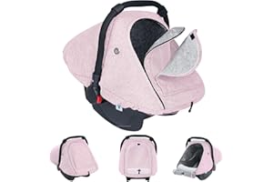 TSAYAWA Baby Car Seat Cover Winter, Warm Cozy Carseat Cover for Babies with Mesh Window Breathable, Full Protection Infant Car Seat Covers for Boys Girls, Windproof Newborn Car Seat Canopy, Pink