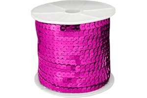 Fbshicung 6mm*100Yards/Roll Sequin Trim Round Flat Sequin Strip Trim on Strings for Crafts and Sewing Dress Costume Embellish Headband Fringe (Rose red)