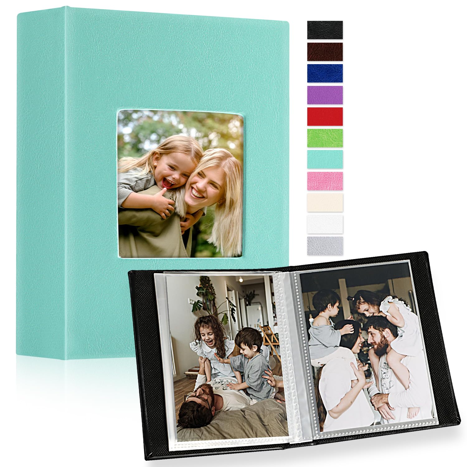 Ywlake Photo Album 10 x 15 Mini Small Format 100 Pockets 2 Packs Leather Fabric Album for Vertical Photos Teal — image 1