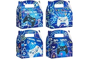WERNNSAI Game Party Boxes - 12PCS Gaming Birthday Decorations for Kids Boys Blue Video Game Goodie Bags Treat Gifts Boxes Gamer On Level Up Birthday Party Supplies for Baby Shower Anniversary Parties