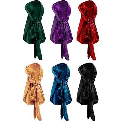 6 Pieces Stretchable Luxury Velvet Durag Cap Straps Headwraps with Long Tail and Wide Straps