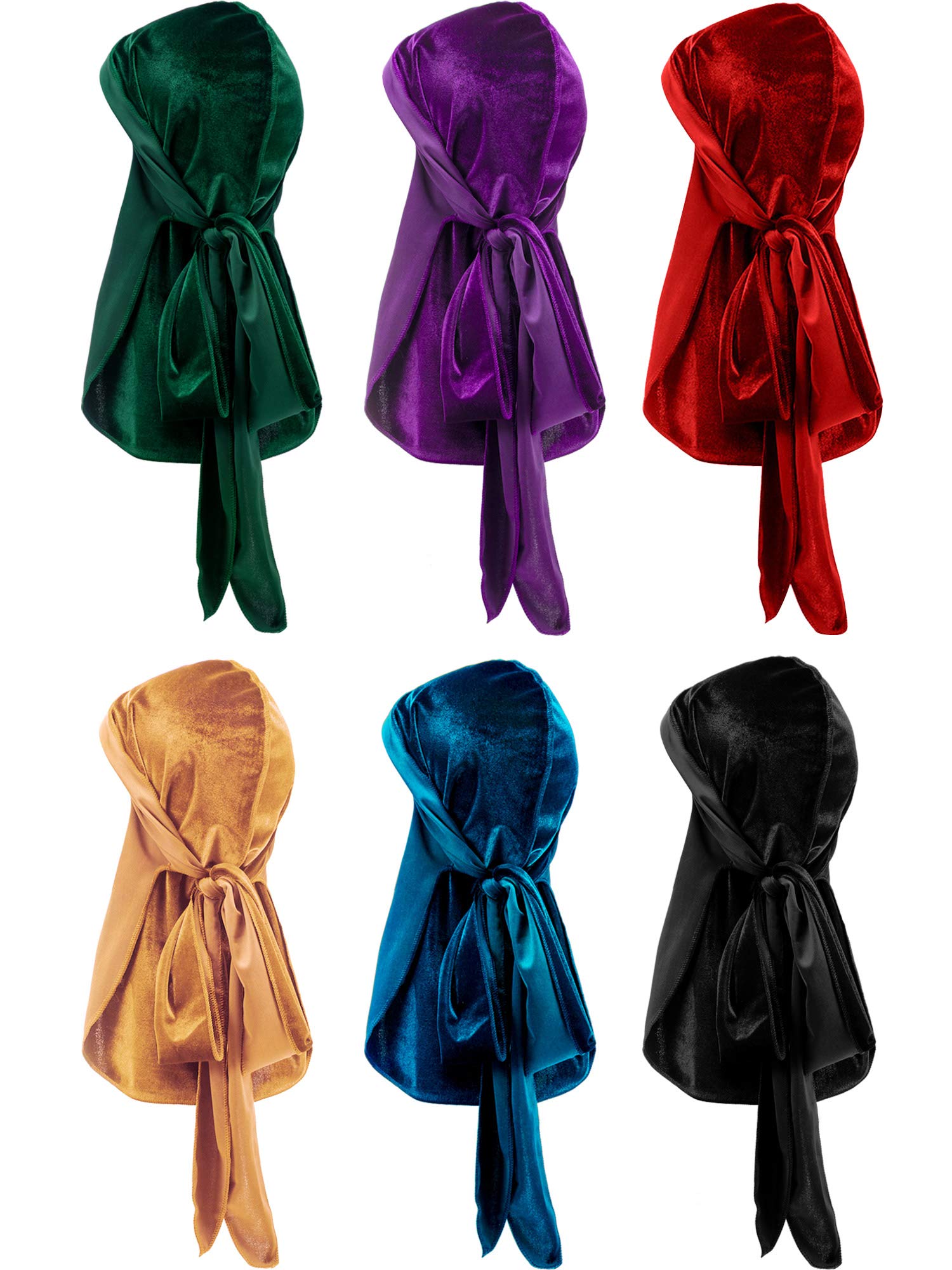 Photo 1 of ** only one**Tatuo 6 Pieces Velvet Durag for Men Stretchable Luxury Wave Cap with Long Tail and Wide Straps for Men Women(Green, Purple, Red, Gold, Blue, Dark)