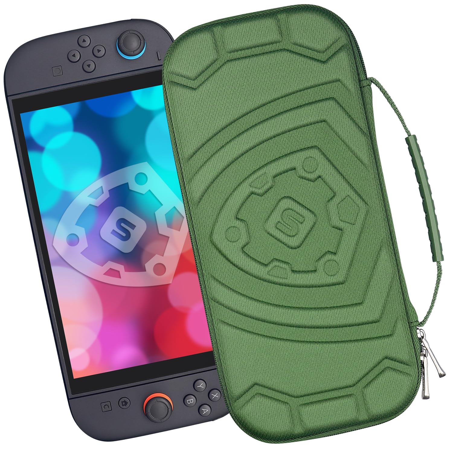 sisma Carrying Case Compatible with Nintendo Switch 2, Hard Shell Protection Portable Travel Slim Protective Case Accessories Storage & 12 Game Card Holders, Armygreen