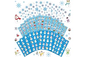 Censen 400 Pieces Snowman Penguin Snowflakes Stickers Bulk Christmas Winter Glitter Blue Silver Snowflake Stickers for Winter Christmas Holiday Party Favor Gift Wrap Cards