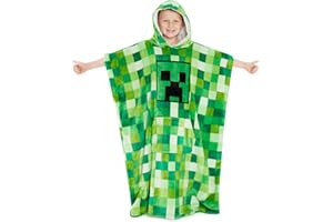 Minecraft Fleece Hoodie Blanket for Kids and Teenagers One Size Kids Fleece Poncho with Sherpa-Lined Hood Gifts for Gamers