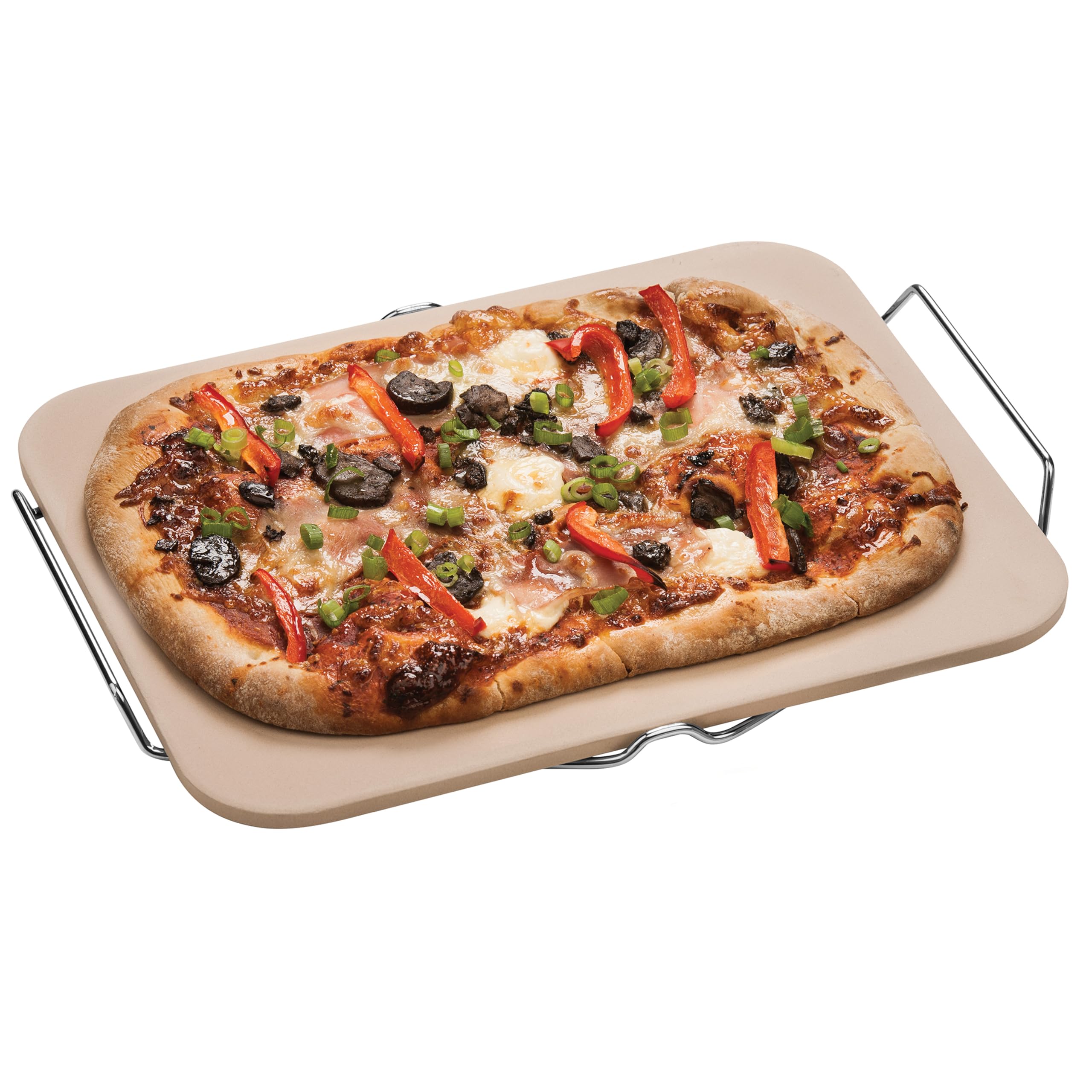 Premier Housewares Pizza Stone with Stoneware Board/Chrome Stand, Natural