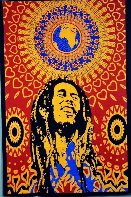Icc Bob Marley Single Bedsheet 54x84 inches Mandala Hippie Tapestry Hippy Bohemian Tapestries Wall Hanging Ethnic Decorative Indian Psychedelic Dorm Decor Bed Cover